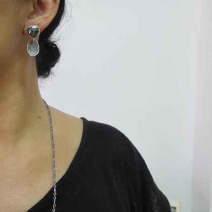 Small Hematite Minimalist Earrings, Edgy Earrings,..