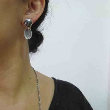 Small Hematite Minimalist Earrings, Edgy Earrings,..