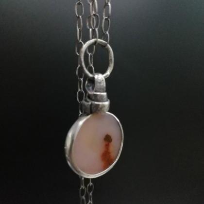 Natural Pink Agate Gemstone Necklace, Poetic,..