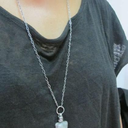 Unisex Raw Crystal Necklace, Long Statement..
