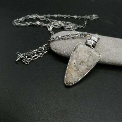 Unisex Raw Crystal Necklace, Long Statement..