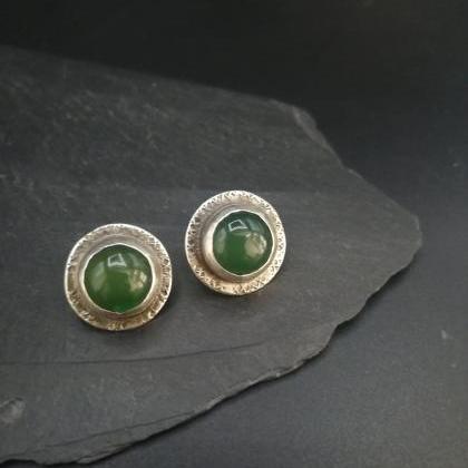 Bold Green Chalcedony With Hammered Textured..