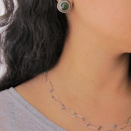 Bold Green Chalcedony With Hammered Textured..