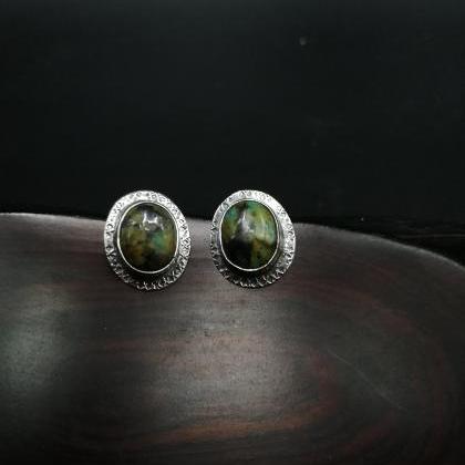 Turquoise And Silver Natural Gem Stud Earrings..