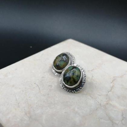 Turquoise And Silver Natural Gem Stud Earrings..