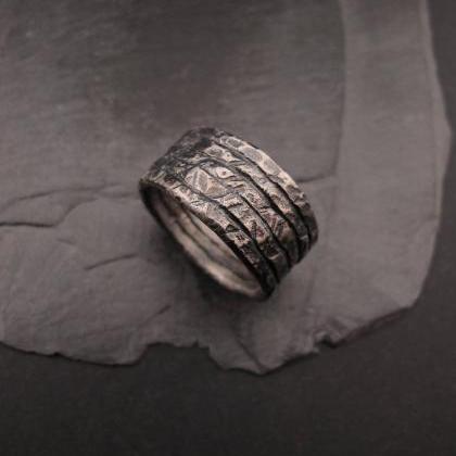 Unisex Black Silver Ring Primitive, Raw Man Ring,..