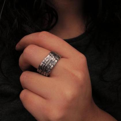 Unisex Black Silver Ring Primitive, Raw Man Ring,..