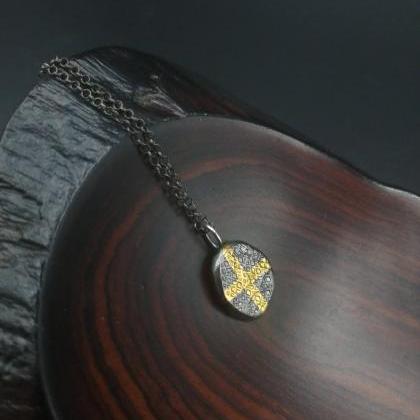 Layering Cross Pendant Silver And 24k Gold Nugget..