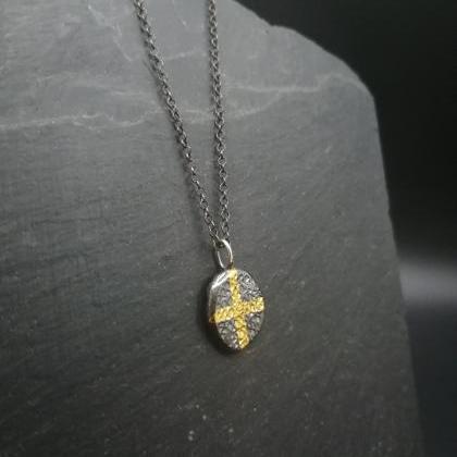 Layering Cross Pendant Silver And 24k Gold Nugget..
