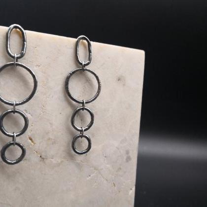 Monochromatic Long Circle Chain Earrings Handmade..