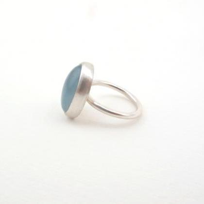 Aquamarine And Sterling Silver Ring.