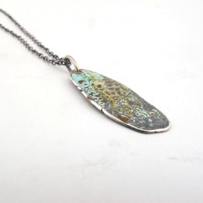 Mossy Pendant- Sterling Silver And Enamel Tag..