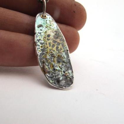 Mossy Pendant- Sterling Silver And Enamel Tag..