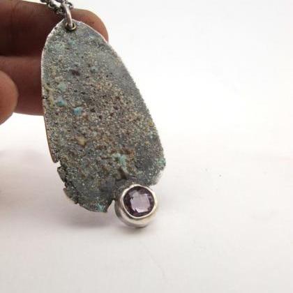 Mossy Pendant- Sterling Silver And Amethyst Tag..