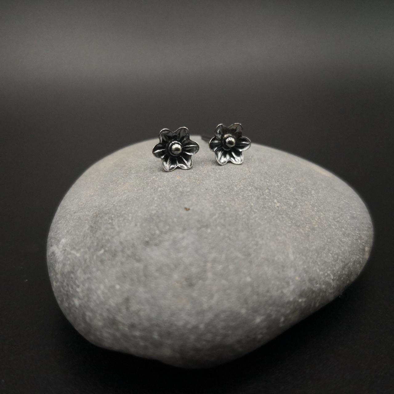 Dainty Flower Studs Bespoke Sterling Silver Minimalist Small Flower Posts Rustic Delicate Handmade Jewelry Gift Ideas Floral Jewelry Tiny