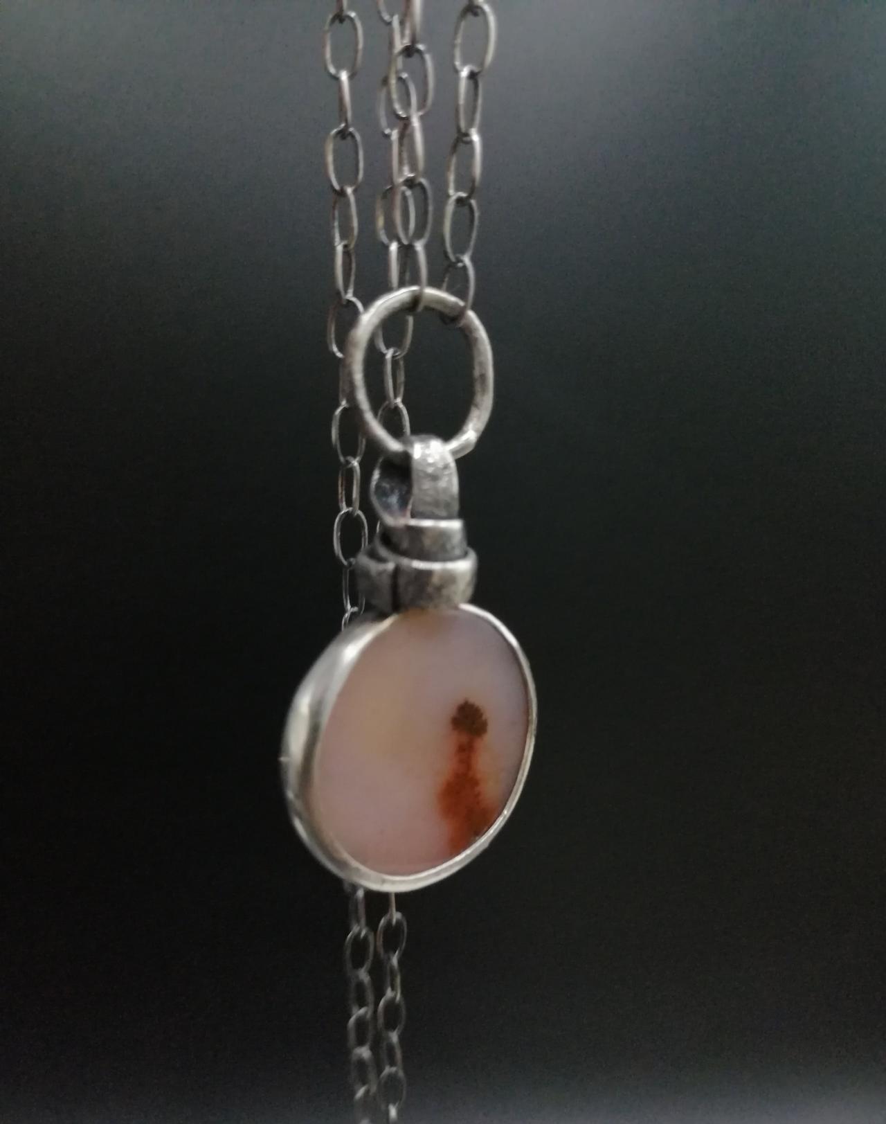 Natural Pink Agate Gemstone Necklace, Poetic, Necklaces For Women, Sister, Wabi Sabi, Edgy, Raw, Pendulum, Gift For Mom, Sterling Necklace