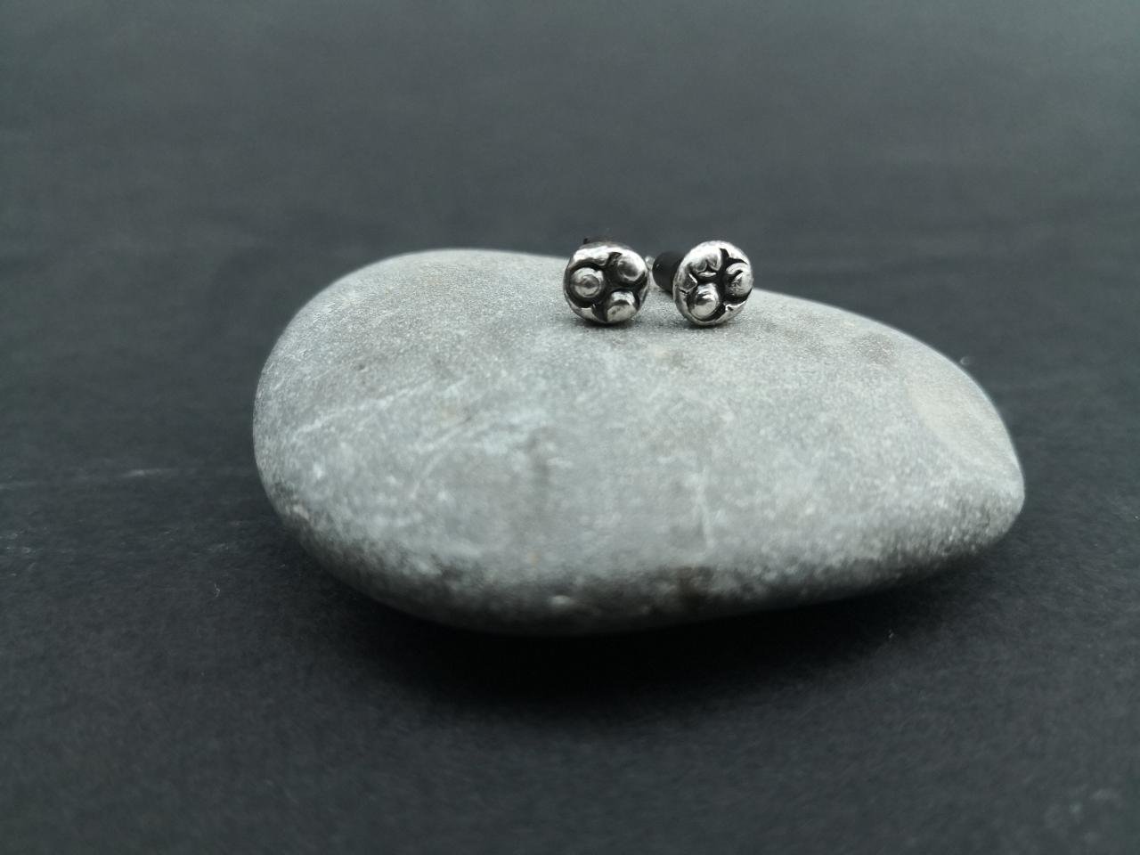 Dainty Pebbles Stamped studs Organic Sterling silver Delicate Studs Wabi sabi Handmade Tribal Mini Studs Gift for her Boho Oxidized silver