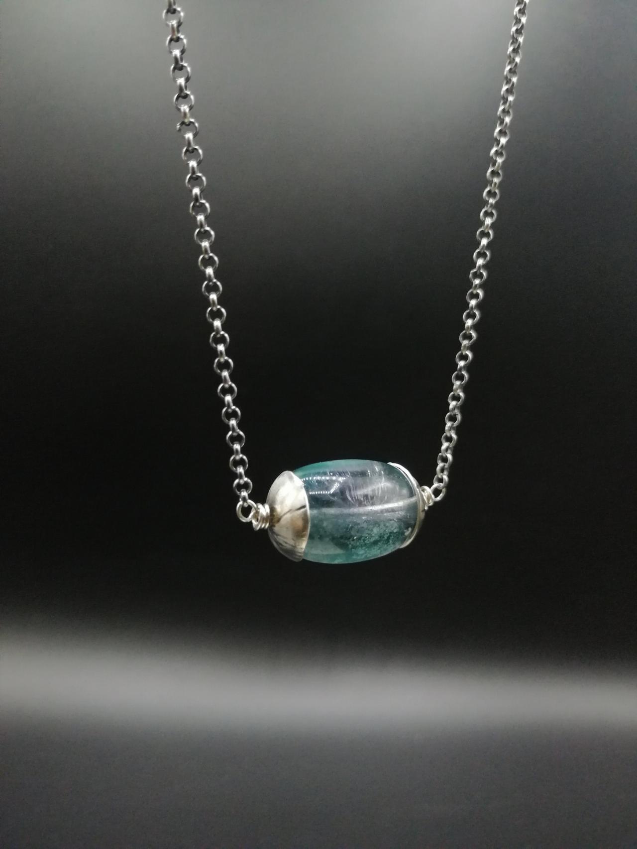 Beautiful Light Blue Fluorite And Sterling Silver Pendant Everyday Jewelry Bohemian Single Gemstone Bead Statement Layering Pendant Single