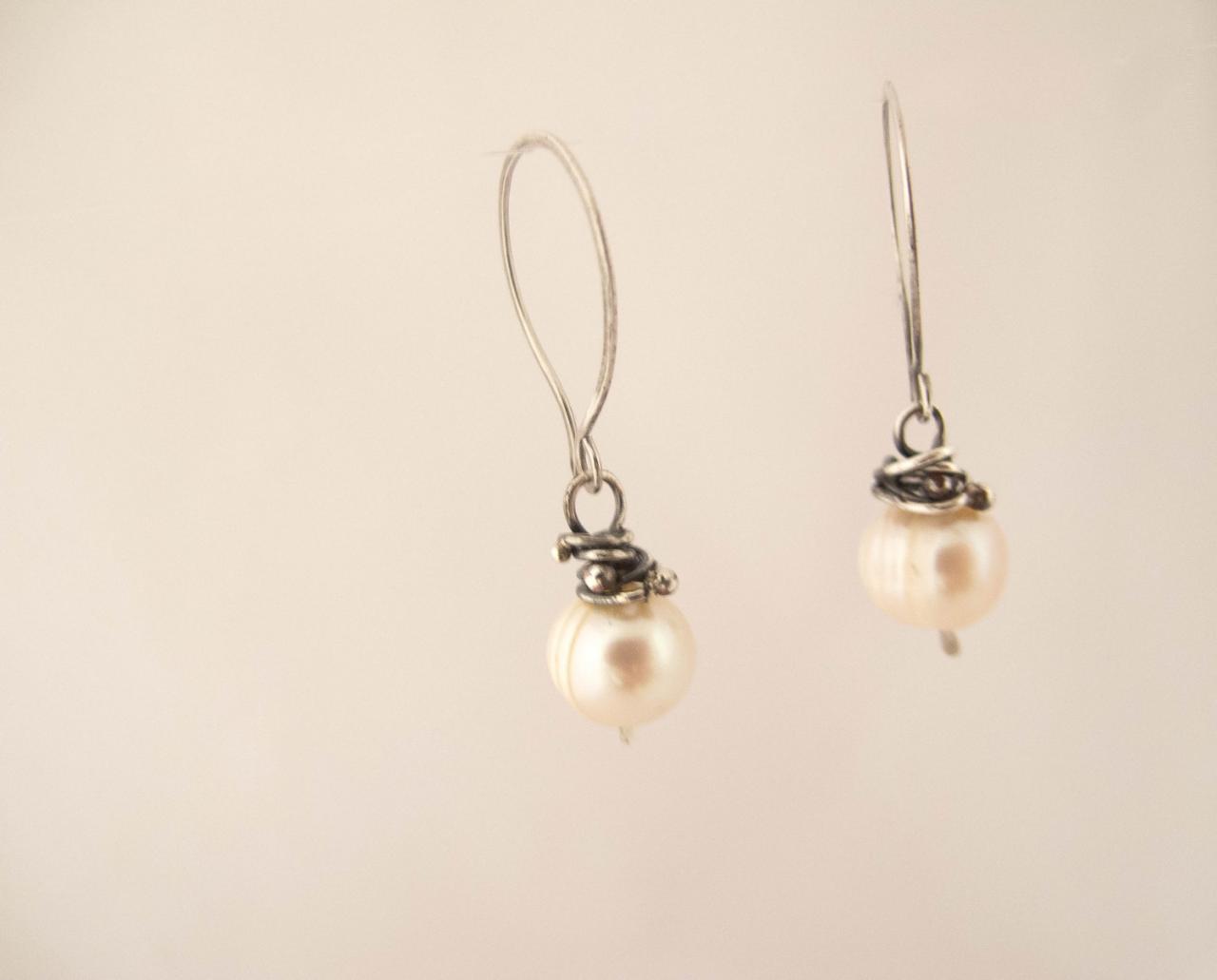 Sterling Silver And Baroque Freshwater Pearl Earrings