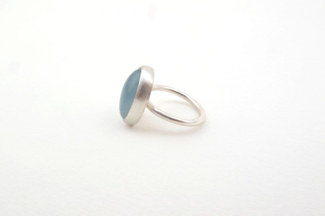 Aquamarine And Sterling Silver Ring.