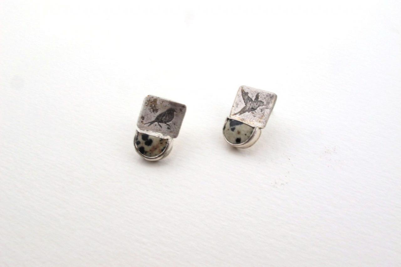 Earrings 192-193/365 -sterling Silver And Dalmation Jasper Ead2015