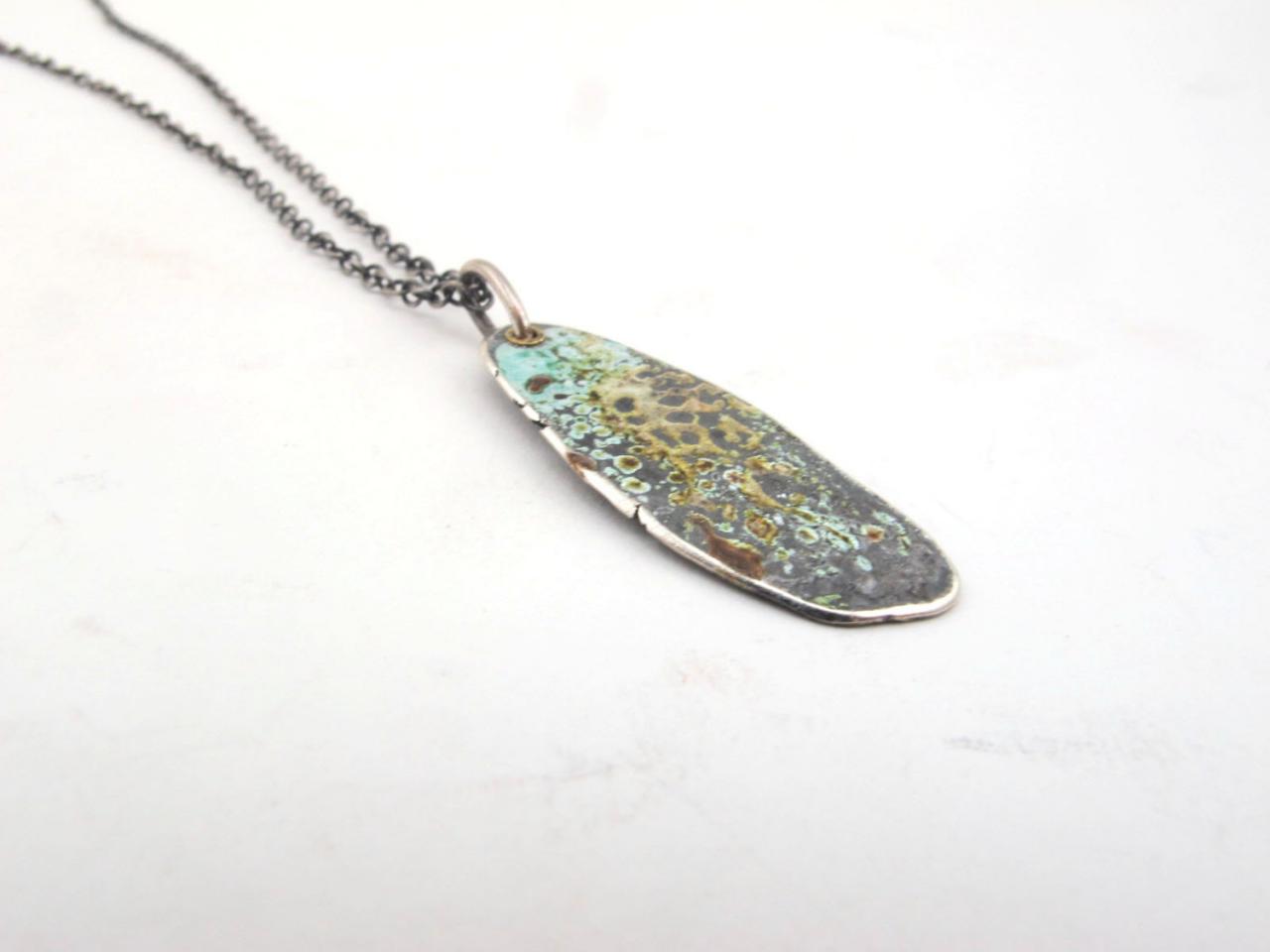 Mossy Pendant- Sterling Silver And Enamel Tag Pendant.