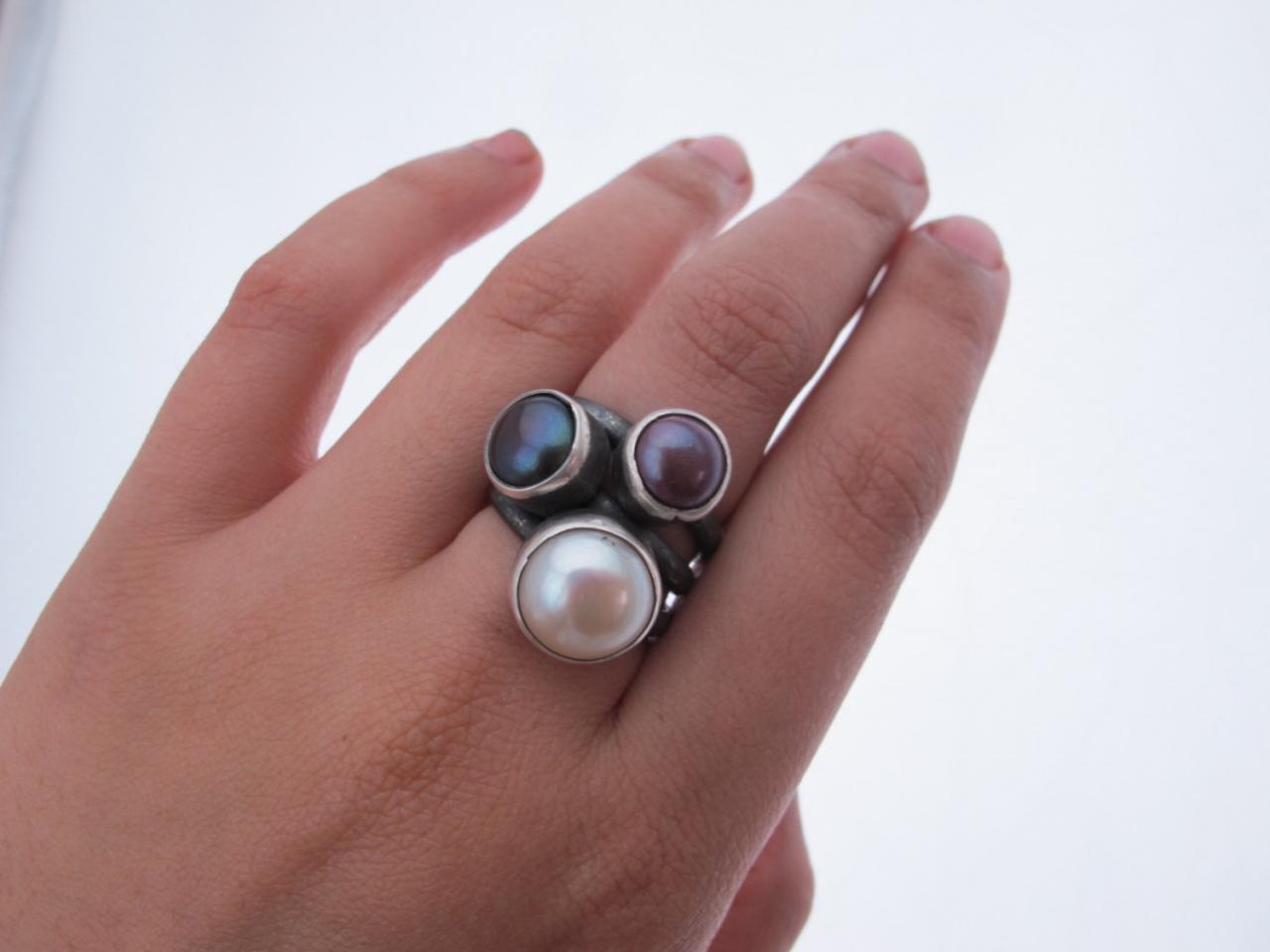 Stacking Ring- Sterling Silver And Freshwater Pearls