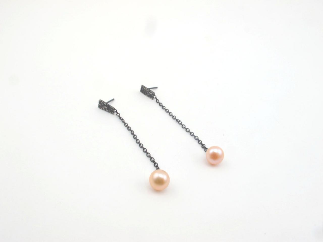 Organico-pink Pearl And Sterling Silver Dangle Earrings