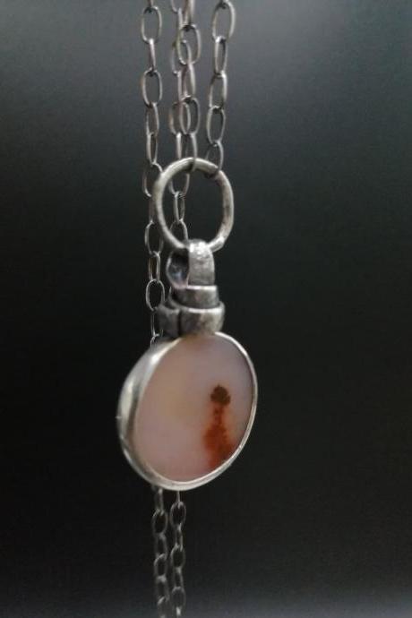 Natural pink agate gemstone necklace, Poetic, Necklaces For Women, sister, Wabi Sabi, Edgy, Raw, Pendulum, Gift For Mom, Sterling Necklace