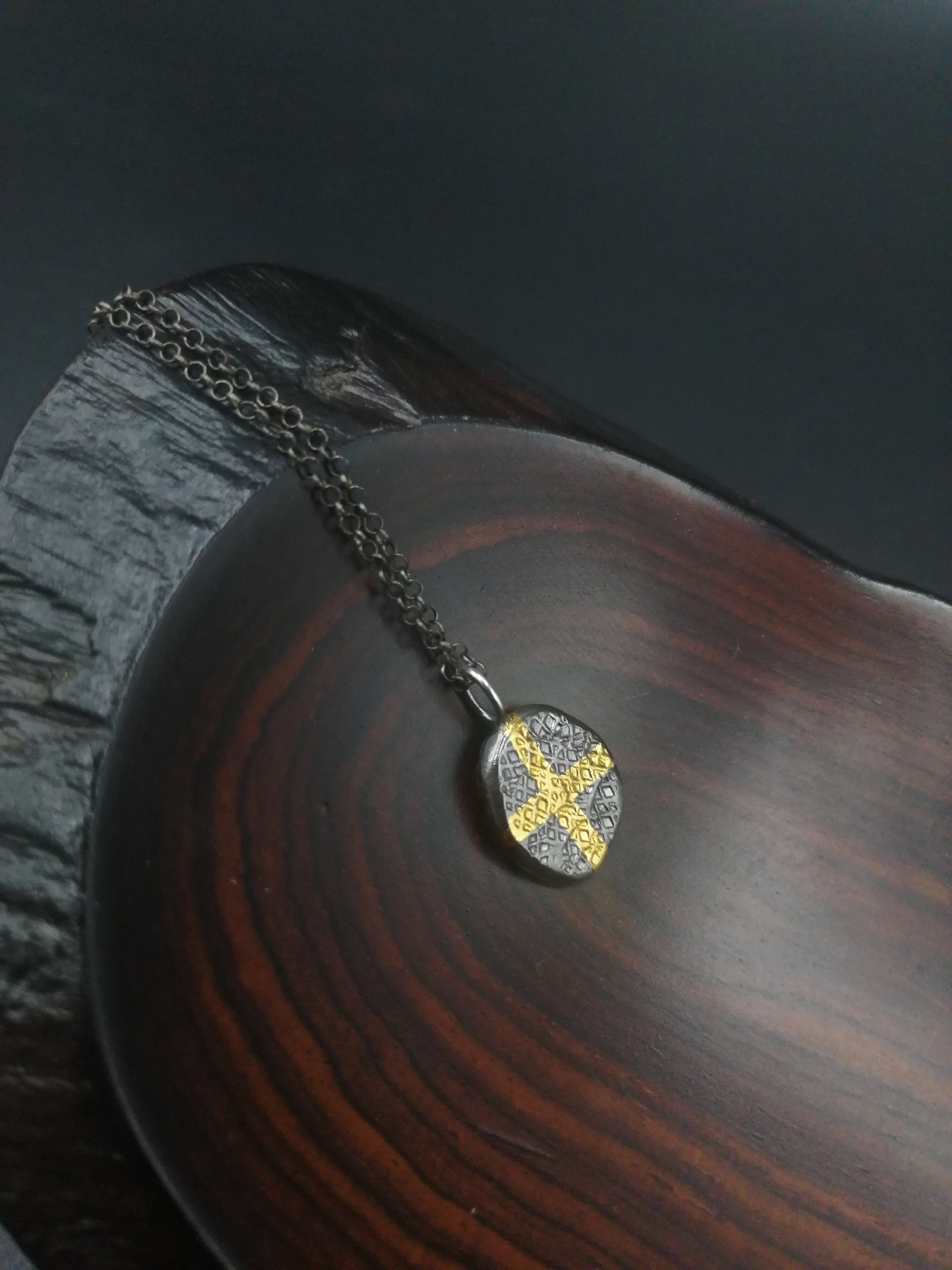 Layering Cross Pendant Silver And 24k Gold Nugget Minimalist